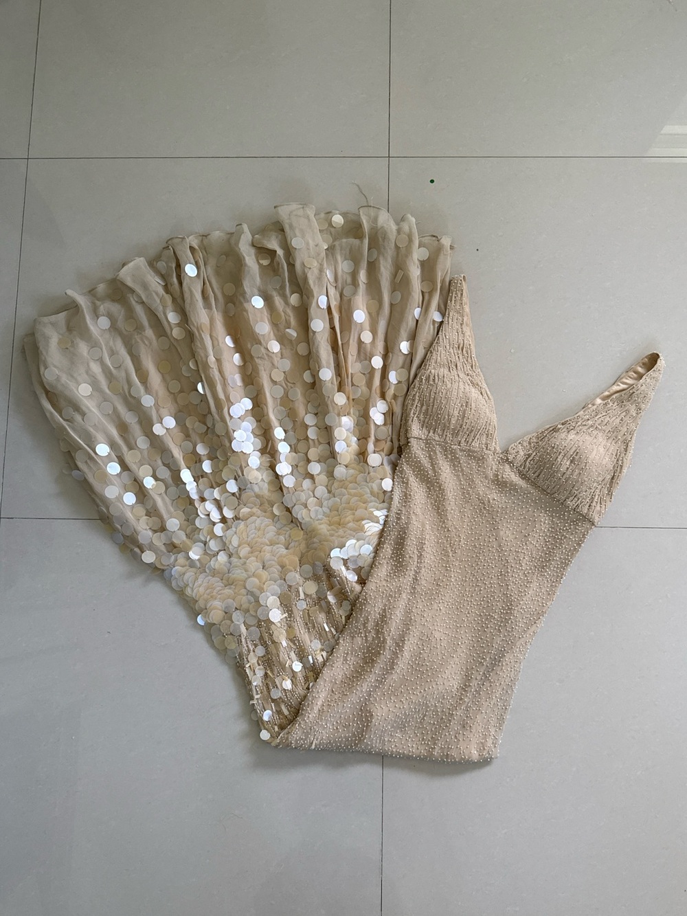 Infinity 100% Silk Champagne Sequin Tulle Gown Fully Beaded